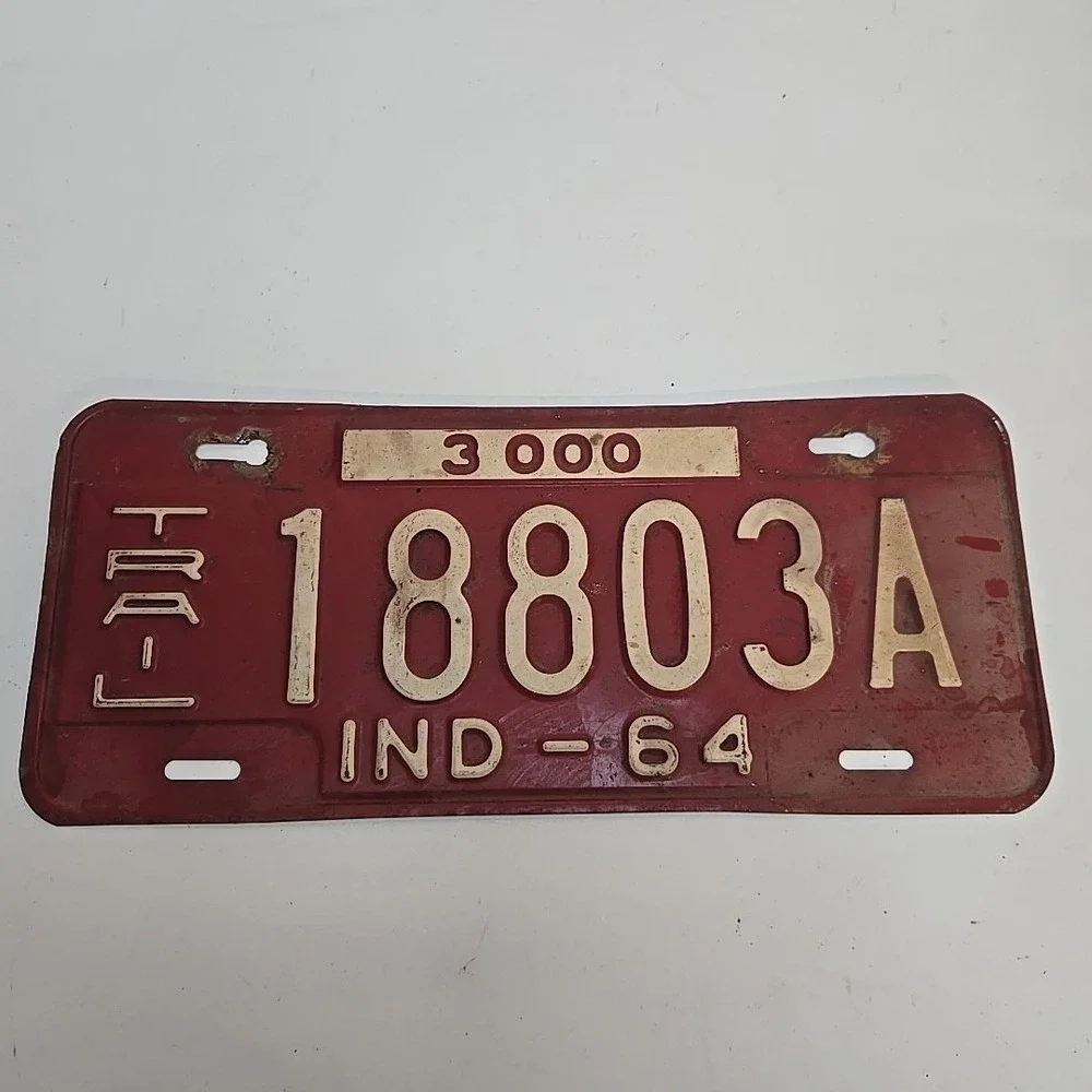 Vintage 1964  INDIANA License Plate - Crafting Birthday‎ MANCAVE slf
